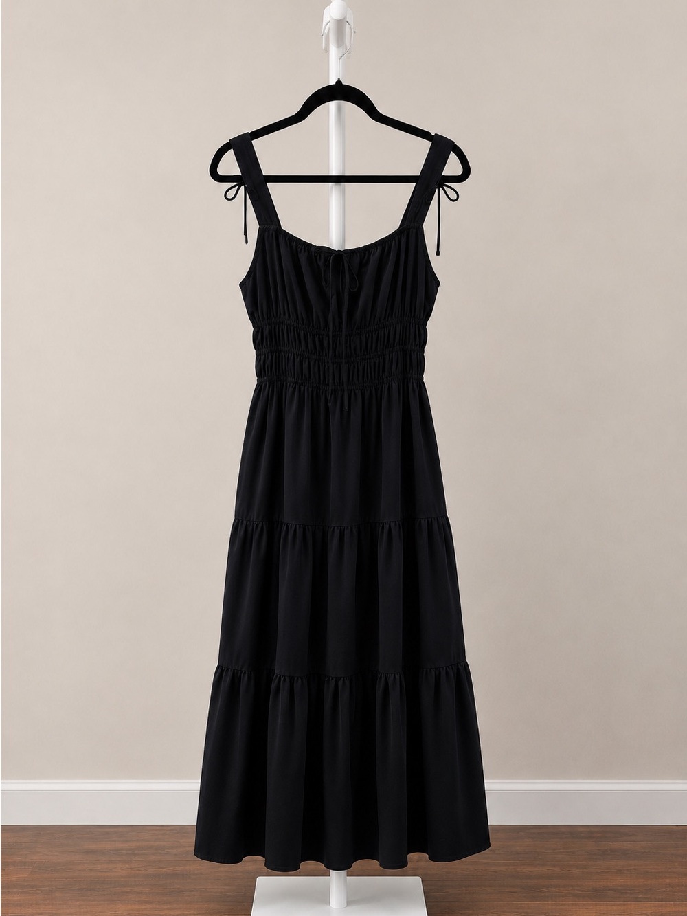 Petal & Pup Ione Maxi Dress Black Smocked Tie Strap Cotton NWT Size M - Picture 2 of 11